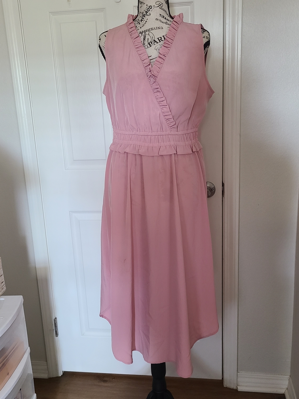 LOFT Dusty Pink Ruffle-Trim Midi Dress